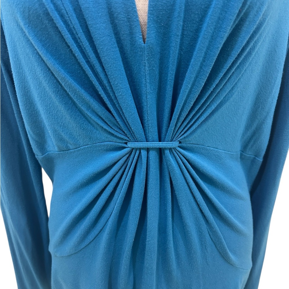 Kate Hill Teal v neck Long-Sleeve Twist-Front stretchy Top size medium - Picture 4 of 7